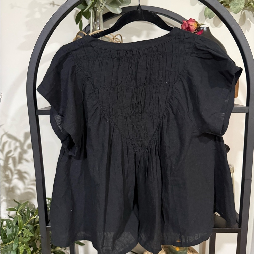 Steve Madden Black Boho Peasant Top | Flowy Cotton Blouse Size S NWT - Picture 7 of 7